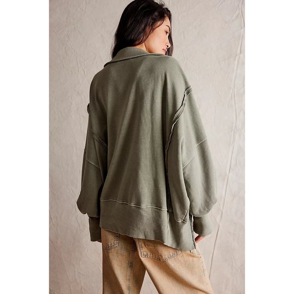 Free People We The Free Camden Henley Sweatshirt LAUREL OAK Sz Small - Picture 4 of 10